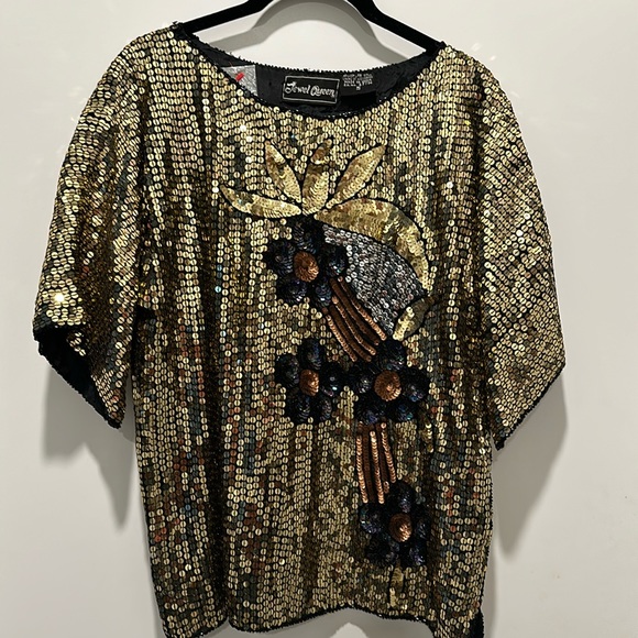 Vintage Sunburst Starburst Silk Lined Sequin Top One Size main image 1